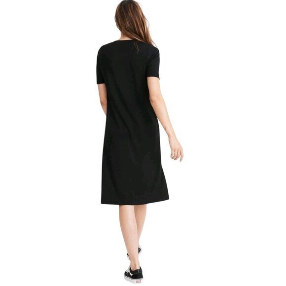 Madewell Black Short Sleeves Ribbed Pocket Tee Midi Dress Slit Sides Size XS - Picture 4 of 10